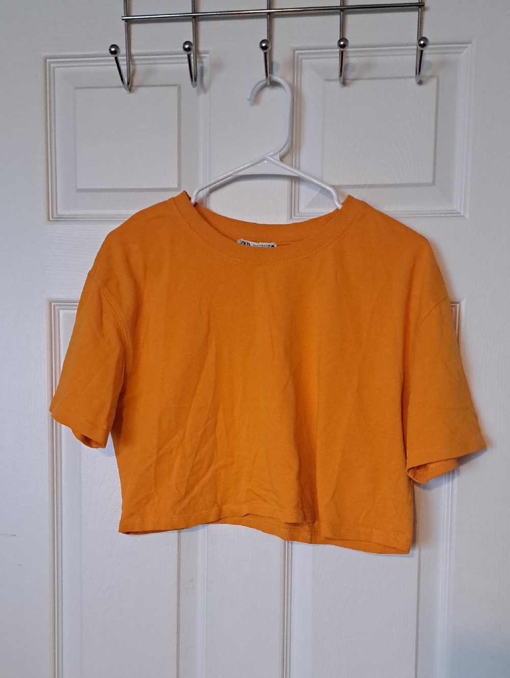 Zara Orange Cropped Tee with Crew Neck